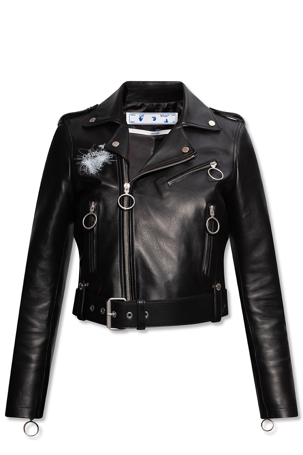 Off white leather biker jacket sale